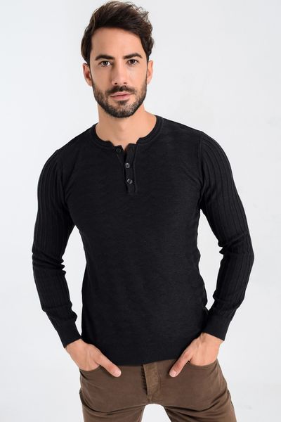 

heyss o neck button men 's knitwear sweater, White;black