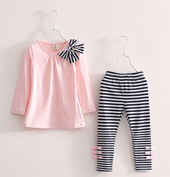 

baby kids clothes girls sets 2019 new cotton casual children clothing set long sleeve striped pants roupas infantis menina by1272, White