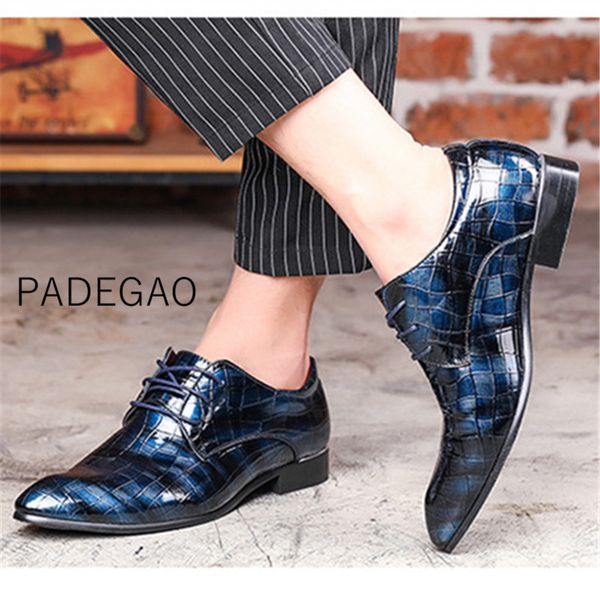 

oxfords mans shoes 2019 casual man shoes fashion plaid men leather business formal dress, Black