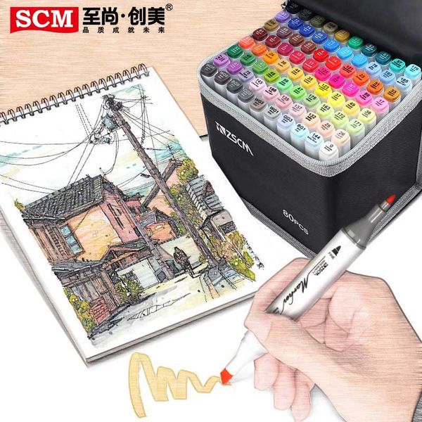 

12/24/36/60/80 color permanent markers manga drawing markers pen alcohol based sketch felt-tip oily twin brush pen art supplies