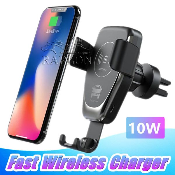 10W Fast QI Wireless Charger Air Vent Gravity Car Mount Caricabatterie Supporto per telefono compatibile per Iphone X Xs Max Per Samsung s10 lite S9 plus