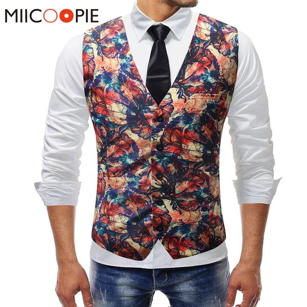 

new men's gilet homme mariage formal butterfly floral print wedding sleeveless waistcoat suit vest men colete masculino 5, Black;white