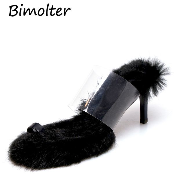 

bimolter 2019 fur women's pumps heels shoes high heel slippers women pointed toe ladies female slides fashion women shoes nc115 t16, Black