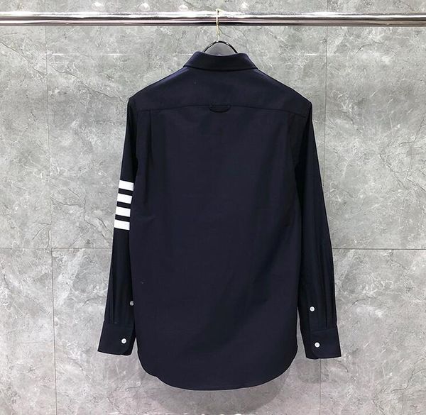 

2020 fashion tb brand shirts men slim blue long sleeve casual shirt four bar stripes oxford fabric solid men's clothing, White;black