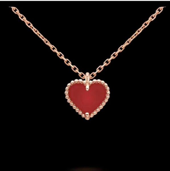 

titanium steel red heart necklace women 18k plating rose gold agate pendant necklace, Silver