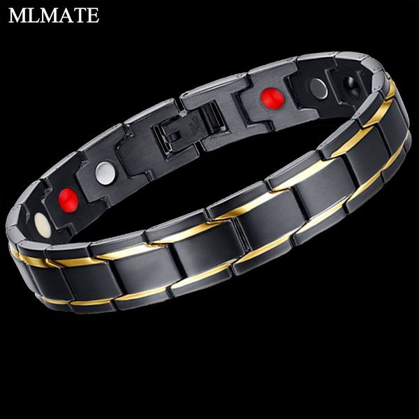 

other bracelets men's women's healing magnetic bracelet 316l stainless steel health care elements (magnetic, fir, germanium) bangl, Golden;silver