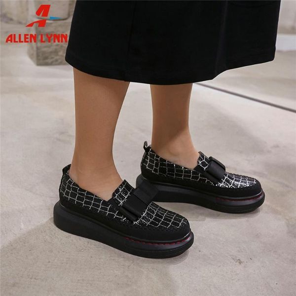

allen 2020 spring new ladies casual flat shoes woman high platform flats women quality mixed-color genuine leather loafers, Black