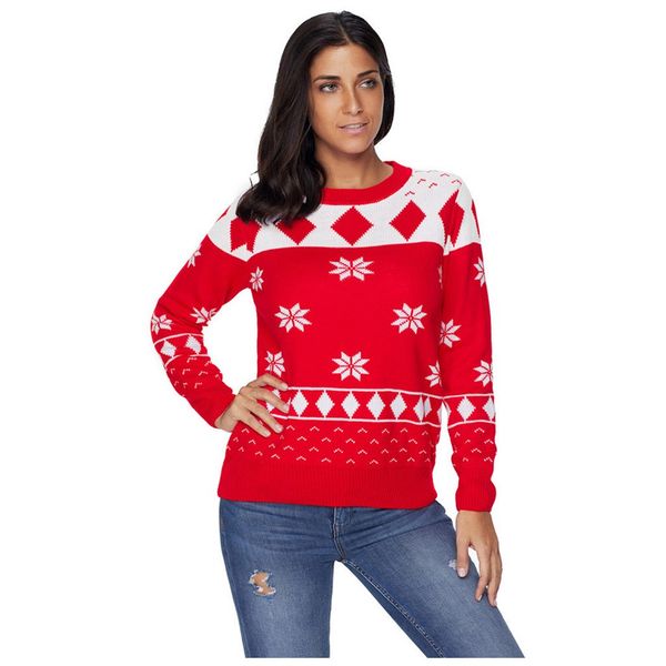

christmas sweater women xmas snowflake printed clothes for women large size round neck long sleeve pullover sweater clothing, White;black