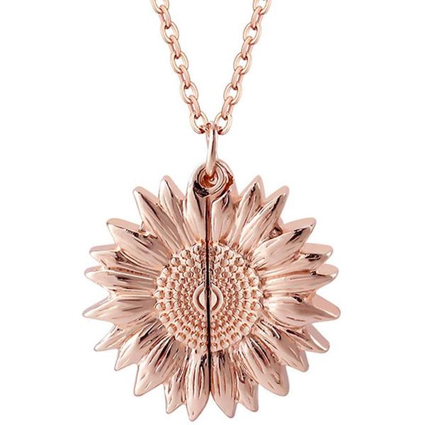 

you are my sunshine" engraved necklace memorial sunflower locket pendant necklace for women girls christmas gifts, Silver