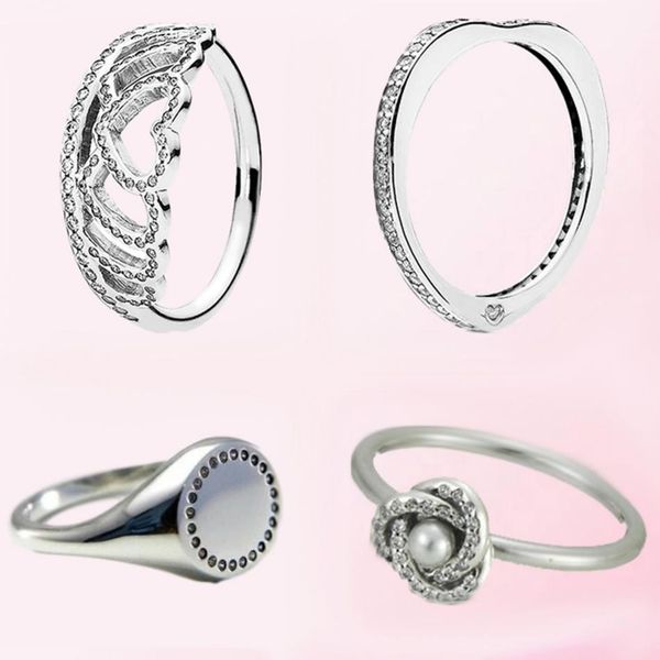 

hywo 925 sterling silver 1:1 circle signet sparkling arcs of love luminous love knot inspired princess crown ring charm fashion jewelry, Slivery;golden