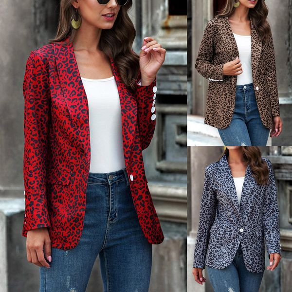 

womail light autumn jacket women loose leopard print office fashion blouse long sleeve warm outwear button casual coat, Black;brown