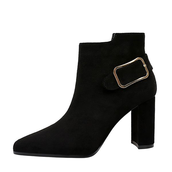 

2020 mid square heels platform for ladies buckle footwear women's high heel boots block heels, Black