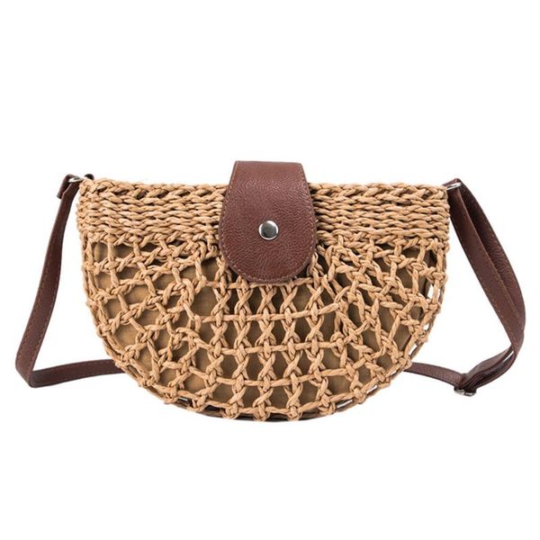 

coneed messenger bags large capacity bucket anti-theft women shoulder small bag summer straw bag handbag wild semi-circular bag2