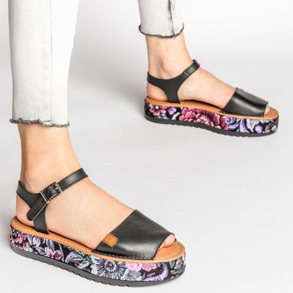 

women's sandals summer ladies shoes female sandals soft beach shoes printed flat sandalias mujer 2020 fashion, Black