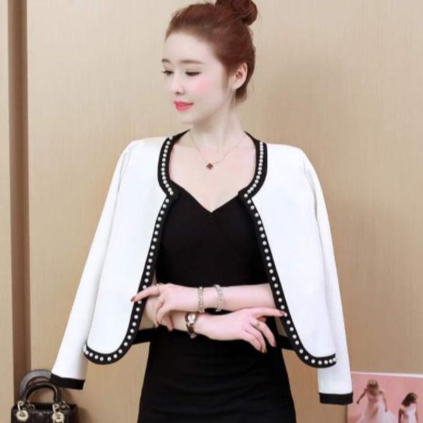 

chaquetas mujer 2019 short jacket women casaco feminino coats and jackets women long sleeve beading white jacket ae22, Black;brown