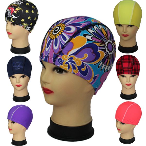 

promotion 2019 random solid color n print nylon lycra composition fabric swim cap