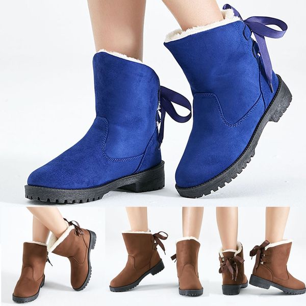 

plus size women winter cotton boots 2019 new tie bow snow ankle short boots winter warm comfortable female shoes, Black