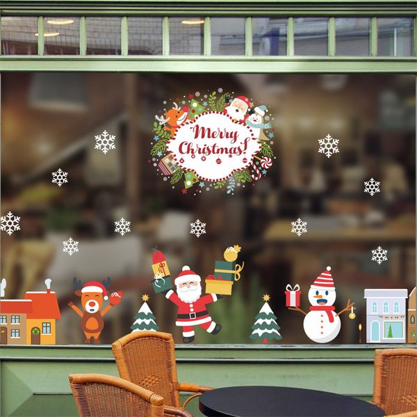 

merry christmas wall stickers removable santa claus snowflake shop window decals
