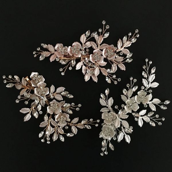 Rosegold Hochzeit Braut Brautjungfer Silber handgefertigte Strass Haarkämme Stirnband Luxus Haarschmuck Kopfschmuck Fascinators Tiara