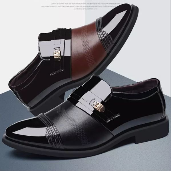 

men's shoes spring breathable pointed handsome business dress shoes explosive korean fashion trend casual shoes men's paint skin, Black