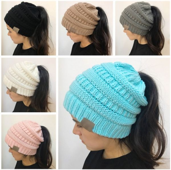 

cc knited hats winter warm skullies casual outdoor hat solid ribbed beanie with pom 9 colors, Blue;gray