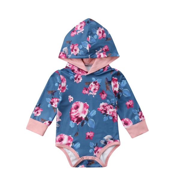 

one piece newborn baby girl winter autumn blue long sleeve floral hooded romper jumpsuit sunsuit outfits