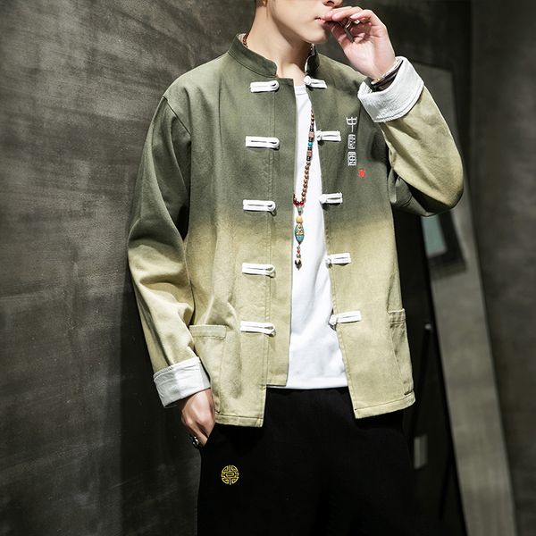 

chinese style 2020 four seasons stand collar washed faded distressed disc button cotton and linen jacket 21, Black;brown
