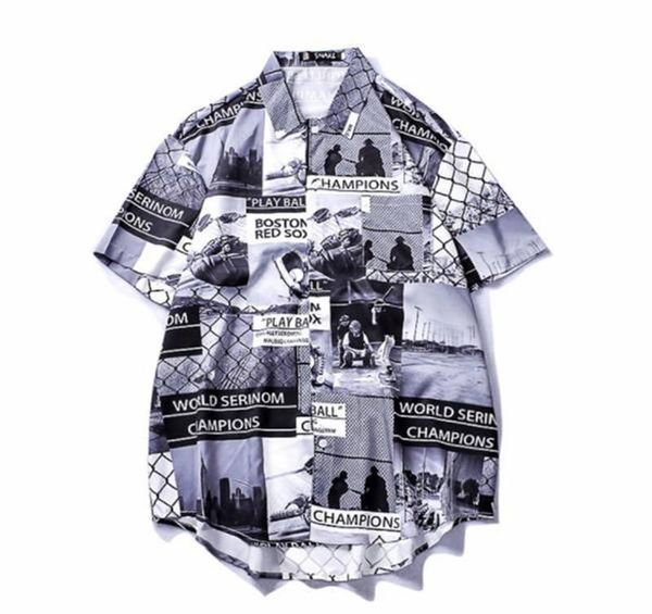 

mens shirts hip hop short sleeve teenagers printed fashion casual womens apparel ins style, White;black