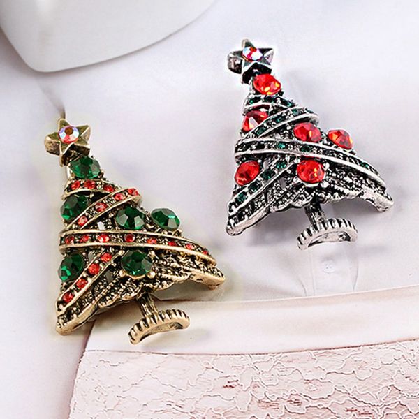 

christmas tree polar bear lady xmas gift alloy rhinestone brooch pin for women and kids scarf buckle party decor