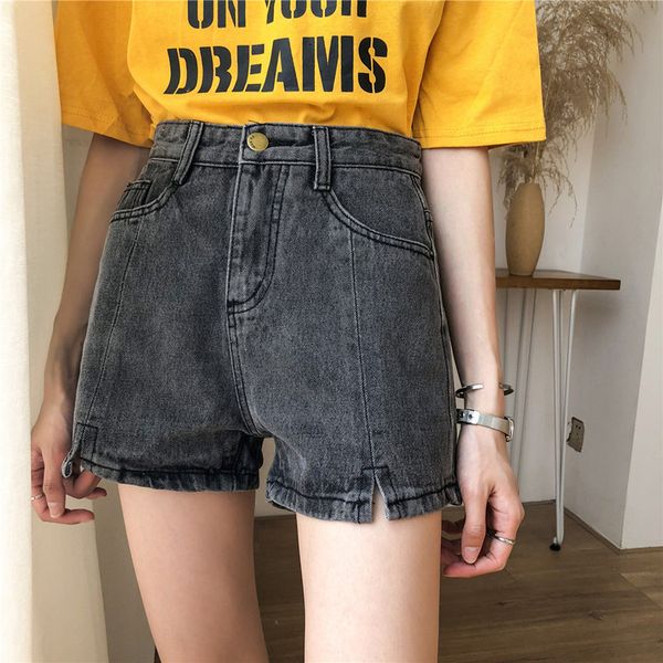 

2019 new women denim shorts summer loose high waist split denim shorts female students solid color ladies wide leg ttt128, White;black