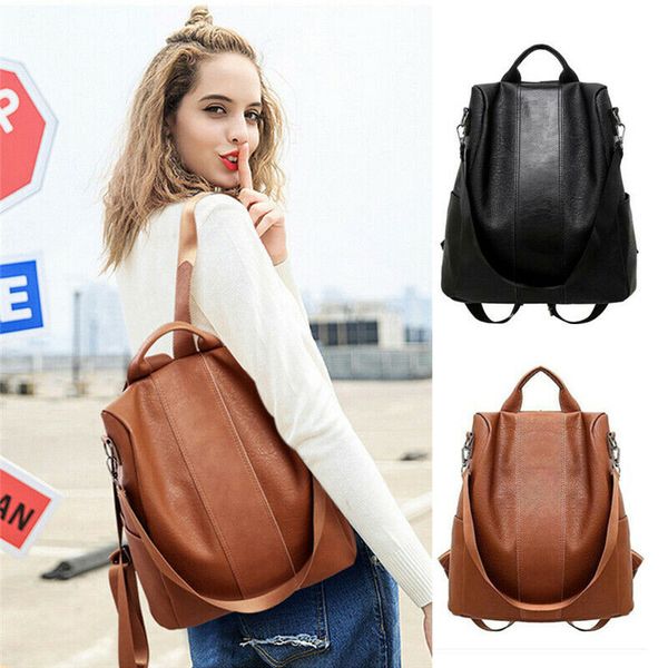 

noenname female anti-theft backpack classic pu leather solid color backpack canta fashion shoulder bag