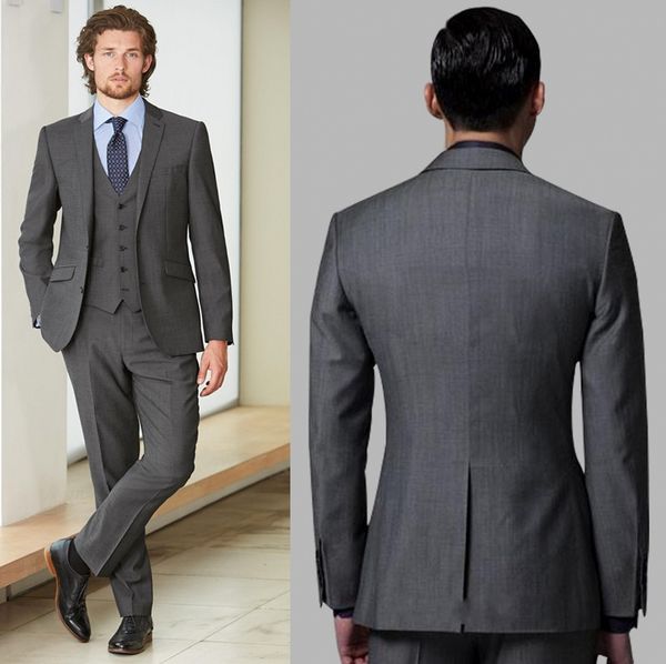 

2020 two buttons dark gray groom tuxedos with notched lapel man suits groomsmen men wedding suits (jacket+pants+vest, Black;gray