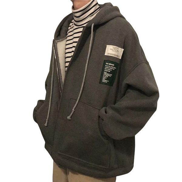 

yfashion mens hoodies zipper loose hoodie coat autumn winter long-sleeved fleece lined casual sweatshirt coats for casual sports, Black