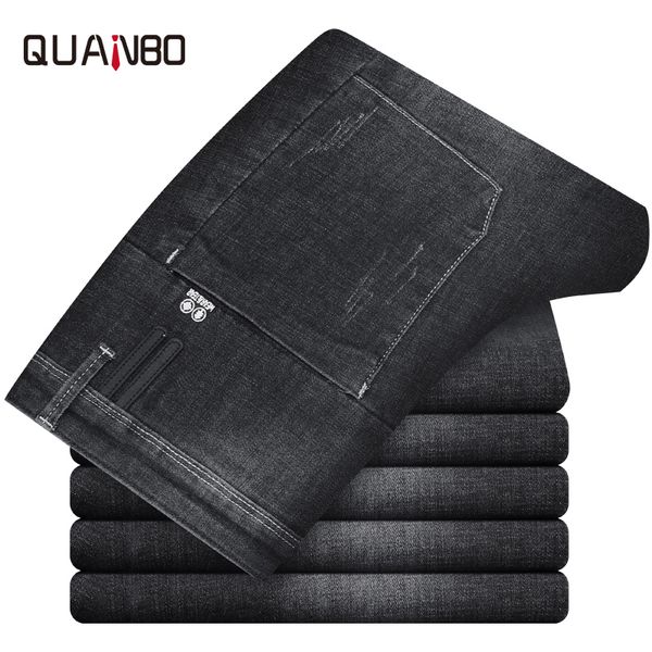 

qunabo mens winter denim pants 2019 new men's fashion jeans business casual stretch slim jeans classic trousers black blue 40