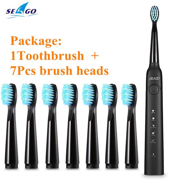 

seago sg-949 sonic electric toothbrush with smartimer 5 brushing modes 7 brush heads usb charging waterproof ipx7 tooth care