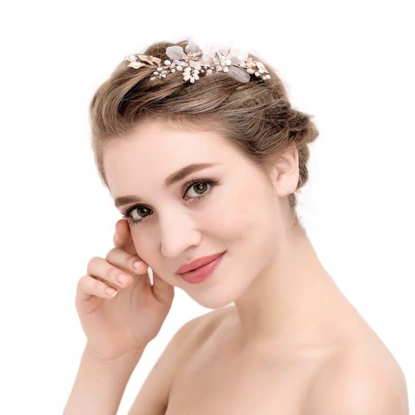 

luxurious flower hairgrips hair clips pearl crystal forehead fascinator jewelry bride tiara crowns headpiece wedding accessories, Golden;white