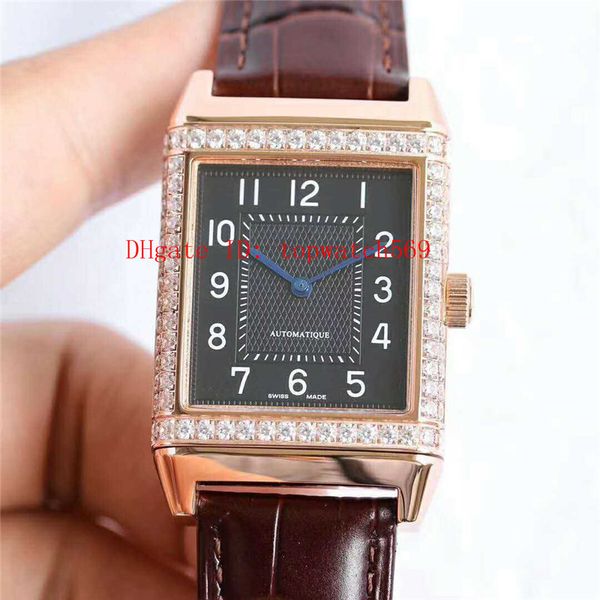 

new diamond mens watch reverso q2788520 watch casual watch swiss automatic 21600 vph sapphire 18k rose gold 316l stainless steel, Slivery;brown