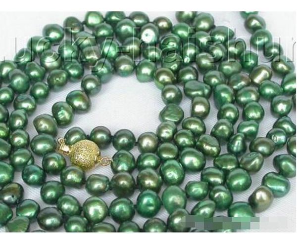 

jewelry ength 49" 8" 8-9mm baroque green pearls necklace, Silver