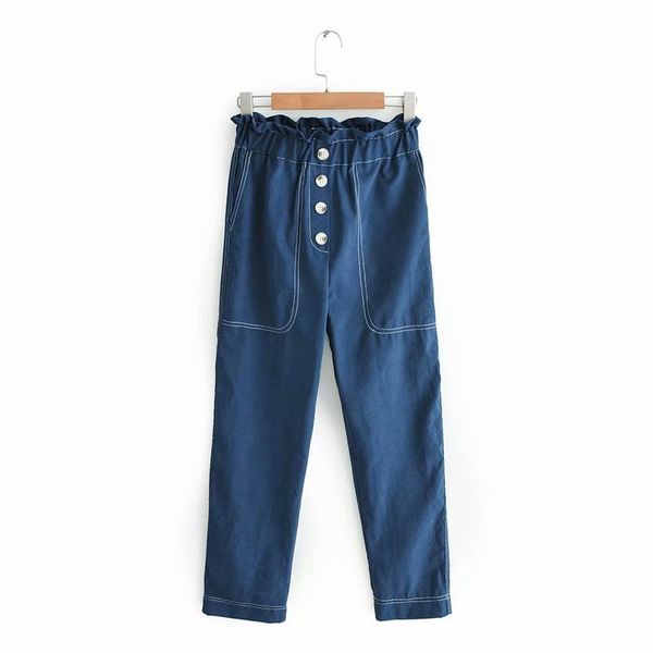 

xq9-38-9034 euro-american fashion decorative leisure pants, Blue