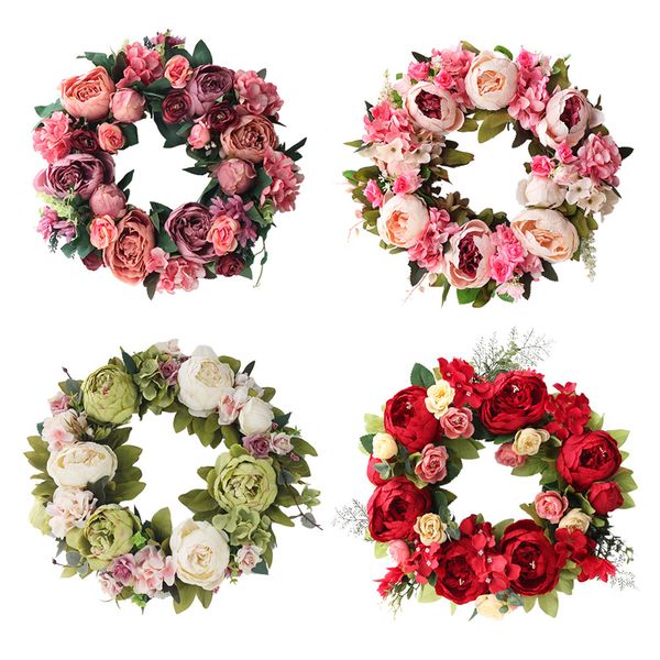 

artificial door knocker simulation silk rose flowers wreath foam straw garland wedding decoration home party decor flores round