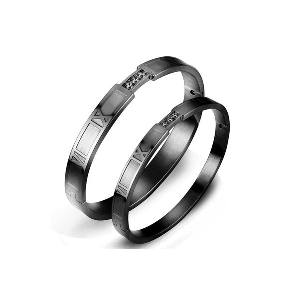 

2020 new arrival couple bracelet with cubic zircon black stainless steel bracelets jewelry roman number bangles gifts for women