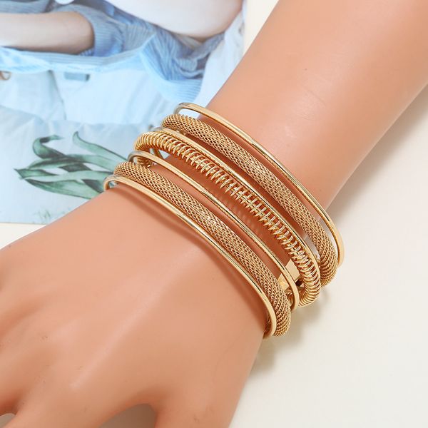 

exaggerated metal bracelet personalized mesh chain iron wire multi-layer open bracelet snap jewelry wholesale charm bracelets, Golden;silver