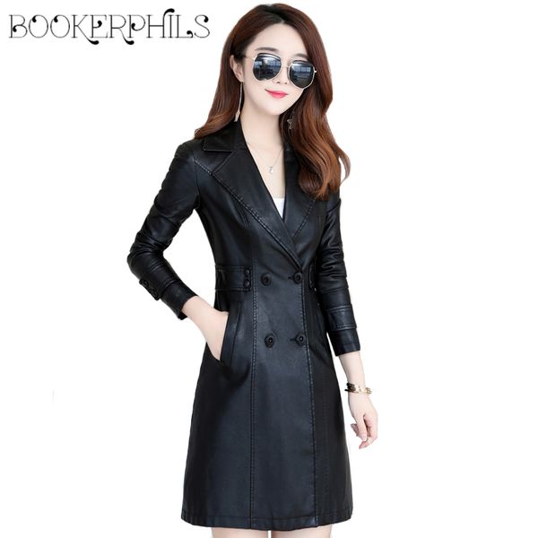 

autumn winter long soft faux leather jacket women plus size 5xl black/red/purple casual slim female outerwear leather coat