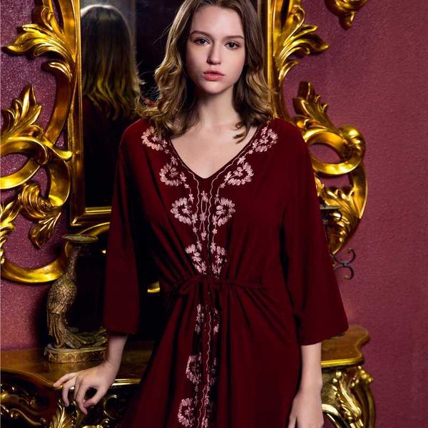 

women's sleepwear long dress plus size loose nightgowns for women embroidery girls pijama nightdress cotton sleepshirt casual summer be, Black;red