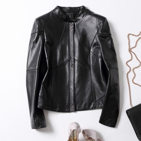 

2019 new fashion women genuine sheep leather jacket j3, Black