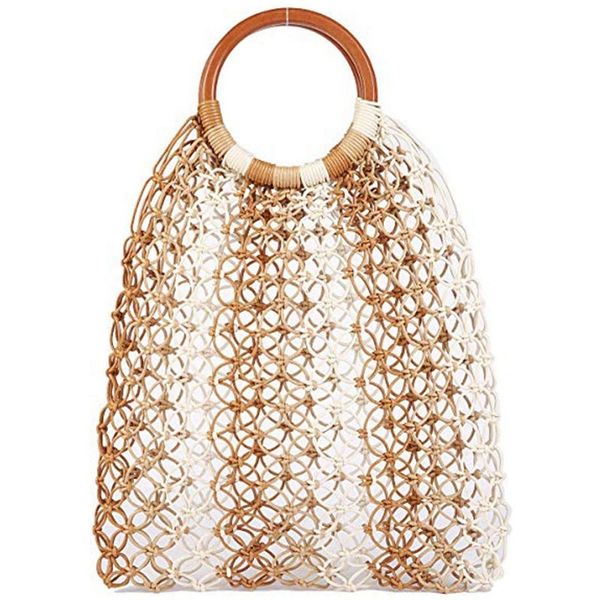 

большой пляж сумка crossbody summer beach tote с top рукоятки, чистая camel деревянная ручка