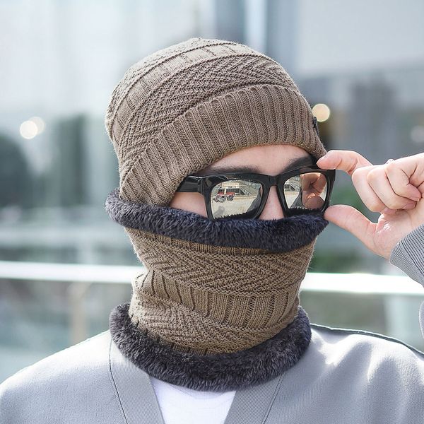 

patchwork hat men warm beanie winter head scarf wrap two-piece knit cap outdoor sports innocent bib winter hat czapki zimowe