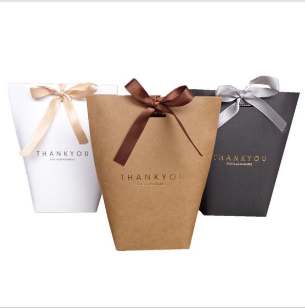 

5pcs/lot black white blank merci thank you gift box small kraft paper bag wedding candy cookie box with ribbon