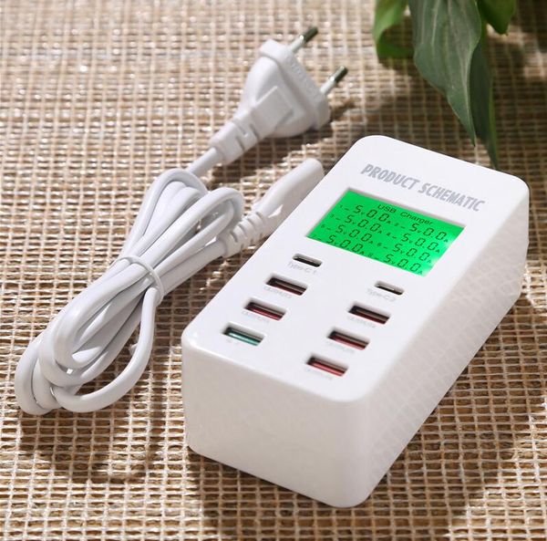 8 Port Usb Charger 5v7a Quick Charge 3 0 Usb C Type C Lcd Show