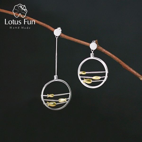 

lotus fun real 925 стерлингового серебра ручной работы дизайнер изящных ювелирных изделий творческий милый движущийся счастливые рыбы мотать, Golden;silver